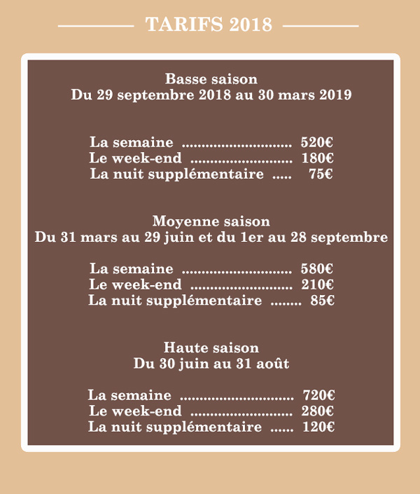 Tarifs 2018 Gite du Gardon d'Anduze